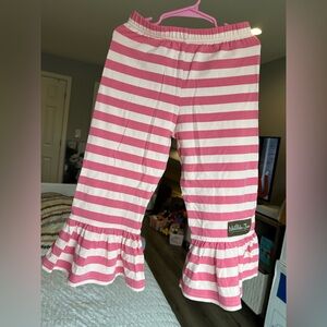 Matilda Jane Big Ruffles Wide Leg Pink Striped Pants Size 4 VGUC